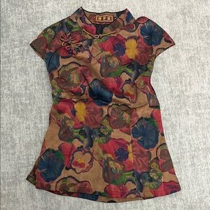 100% mulberry silk Floral Patterned Cheongsam Top